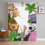 Moodne džungli multikas loom L&otilde;vi elevant kaelkirjak t&uuml;llkardinad elutuppa magamistuppa kodu k&ouml;&ouml;gi aken l&auml;bipaistvad kardinad 1 PCS W100XH250cm