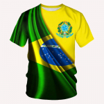 BRASIL suvine meeste T-s&auml;rk Brasiilia rahvusliku embleemi ja lipuga 3D-prindiga vabaaja &uuml;mara kaelusega T-s&auml;rk, moodne pullover, laste riided 2XL
