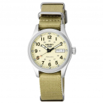 Seiko 5 Sports Desert Kit Midfield Nailonist rihmaga kreemja sihverplaadiga automaatne SRPJ83K1 100M meeste k&auml;ekell kreemikas