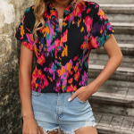 SOWOOLIFE naistemood vabaaja lillemustriga l&uuml;hikeste varrukatega V-kaelusega pluusid ja s&auml;rgid S