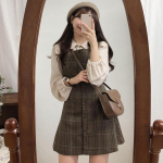 Pehme t&uuml;druku Kawaii minikleit Naiste vintage ruuduline Jaapani stiilis disain Retro n&ouml;&ouml;biga l&uuml;hikesed kleidid vabaaja Korea &scaron;ikk &uuml;likonnad S