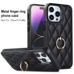 Luksuslik nahast metallist s&otilde;rmer&otilde;ngas telefoni&uuml;mbris iPhone 14 13 12 11 Pro Max 14 Plus 13 mini SE2 Xs Max XR 8 7 Plus / Samsung S23 S22 Ultra Plus jaoks iPhone 6/6s must