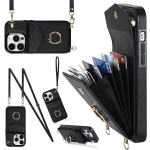 Crossbody kaardikoti rahakoti r&otilde;ngahoidja nahast &uuml;mbris iPhone'i 15 14 13 12 11 Pro Max XS MAX XR jaoks Samsung S23 S22 S21 S20 Ultra Plus A14 A13 A53 A54 jaoks iPhone 6/6S must