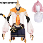 Animem&auml;ng Diona K&auml;tzlein Cosplay kost&uuml;&uuml;m, kassi saba, k&otilde;rts, parukas vormiriietus, naiselik kawaii Halloweeni &uuml;likond L-(Full set+wig)