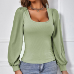 JKASHDK naistemood vabaaja kevade s&uuml;gise &uuml;hev&auml;rvilise tr&uuml;kiga pikkade varrukatega kandiline krae &otilde;hukesed pulloverid ja pikad varrukad S heleroheline v&auml;rv