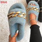 Uus mattkuldne kett Kaunistus Naine kohev karusnaha liugused Palus soojad sussid Luksuslikud sussid 35 khaki