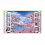 3D looduslik maastik V&otilde;ltsakna kleebised Sakura Tree Beach Building Seinakunst Seinapildid Kleebised Kodukontori kujundus Vin&uuml;&uuml;ltapeet 43.5x70cm