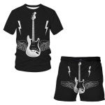 Mood Uus Meeste 3D T-s&auml;rgi Komplekt 3D Printimine Muusikariistade kitarr Riided Meeste V&auml;listingimustes Vabaaja L&uuml;hikeste Varrukatega L&uuml;hikesed p&uuml;ksid 2-osalised XL