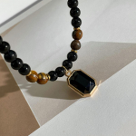 Mustast tsirkoonist ripats Tiigrisilma kivist helmestega kaelakee Meeste ja naiste Retro k&otilde;rgekvaliteediline kaelakee