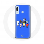 Coque pour Samsung Galaxy A20e BTS BT21 Tata Chimmy Cooky Rj Koya Shooky Et Mang Jouent De la musique Fond Bleu