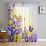 Iris Butterfly kevadised t&uuml;llkardinad magamistoa esiku elutoa sisekujundusse &scaron;ifoonkardin r&otilde;dule k&ouml;&ouml;gile Kodu kardinad 135W x 114H(cm)