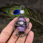 Natural Purpurite, Moonstone Gemstone Copper Wire Wrap Pendant 3.27 y6c31