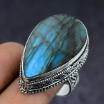 Natural Labradorite Gemstone 925 Sterling Silver Jewelry Ring Size 9 z4d62