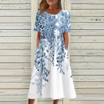 Naiste vabaajakleidid Tr&uuml;kitud kleidid Suvekleidid Tr&uuml;kitud plisseeritud O-kaelusega kleidid L sinine