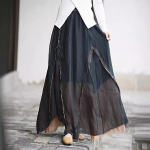 Johnature Naine Kevadine hiina stiilis ni&scaron;&scaron;, vabaaja seelik Moodne kontrastsus retro vintage seelik M must
