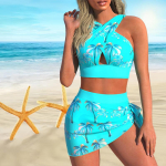 Naiste &otilde;larihmaga ujumistrikoo Must-valge tr&uuml;kitud bikiinidega l&uuml;hike ujumistrikoo XL