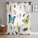 Putukad V&auml;rviline Rohutirts Herilane Liblik Laheakna S&otilde;elakardinad Voile Organza Kardin L&auml;bipaistev T&uuml;ll Elutuppa Magamistuppa 135W x 114H(cm) white