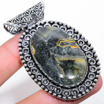Natural Bumble Bee Jasper Gemstone 925 Sterling Silver Pendant 2.48 e0b97