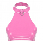 Naiste Seksikad Patendinahast Halter Crop Topid Avatud Seljaga Korsettvest Reivipeo Riietus Bustier S kuum roosa v&auml;rv