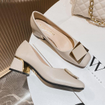 Suurused 35-43 Naiste Klassikalised Kingad Keskmise Kontsaga Ruudukujulise Ninaga Kingad Kontori Daami Nahast Kingad Suur Kuldne Metallkett Pehmed Tallad Libistatavad Kingad 40