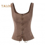 Lady Vest pitsrihm Renaissance Vinatge Square Kael Varrukateta Keskaegne Slim Fit &uuml;hev&auml;rviline Halloween Cosplay Performance Top M kohv