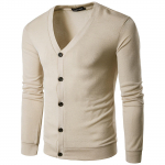 Men's youth fashion casual solid color V-Neck long sleeve slim fit sweater XXL beež