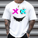 2024. aasta suvine meeste uus mood Smiley digitaaltr&uuml;kiga l&uuml;hikeste varrukatega T-s&auml;rk, vaba vabaaja igap&auml;evane isiksus T&auml;navahip-hop tops XL