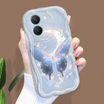 Armas koomiksimustriga kreemjas tekstuuriga korpus, lainelise servaga pehme silikoonkaanega telefoni&uuml;mbris Vivo jaoks Vivo Y20T valge