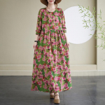 &Uuml;markaelus pikkade varrukatega boheemlaslikud riided Retro s&uuml;gisene puuvillane linane kleidid Vintage vabaaja lilledega tr&uuml;kitud pikk kleit naistele L