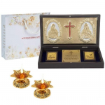 24k kullaga kaetud Jeesus Jumala iidol Charan Paduka ja Jyoti palvekastiga 2 t&uuml;kki