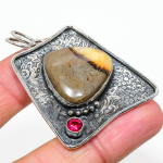 Natural Septerian Stone,Rubillite Stone 925 Sterling Silver Pendant 2.09 g2r81