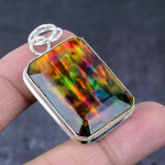 Natural Ammolite Gemstone Handmade 925 Sterling Silver Gift Pendant 1.97 g4u89