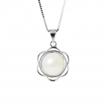 PERLINEA - Collier Fleur - Perle de Culture d'Eau Douce AAA+ - Bouton 8-9 mm - Blanc Naturel - Argent 925 Milli&egrave;mes - Bijoux Femme
