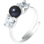 PERLINEA - Bague V&eacute;ritable Perle de Culture d'Eau Douce Bouton 5-6 mm Black Tahiti - Taille R&eacute;glable - Argent 925 - Bijou Femme