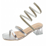 Mood Madu Prindiga Keskmise Kontsaga Sandaalid Naised 2024 Suvi H&otilde;bedane Kristall Pahkluu Rihm Gladiaator Kingad Naine Ruudukujulise Ninaga L&auml;bipaistva Kontsaga Sandaalid 35