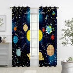 Multikakujulise astronautiga tr&uuml;kitud kardinad, K&otilde;rge valgusblokeerivuse ja soojusisolatsiooniga kardinad, Magamistoa, elutoa dekoratiivkardinad W100xH130(CM) folio&Rod pocket
