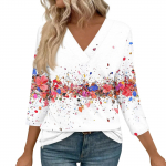 Naiste 3/4 varrukatega s&auml;rgid V-kaelusega prinditud topid vabaaja topid Lihtsad s&auml;rgid, pluus, lahtised topid L sinine