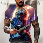 Naljakas T-s&auml;rk meestele Suvised l&uuml;hikeste varrukatega loomade T-s&auml;rgid Rock Cat 3D Prindiga Mood vabaaja t&auml;navasuured meester&otilde;ivad XL