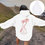 Naiste moe pikkade varrukatega dressipluus kirjaga tr&uuml;kitud kapuutsiga, n&ouml;&ouml;riga pullover, suur taskuga dressipluus XL valge