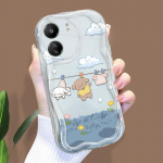 Armas koomiksimustriga kreemja tekstuuriga korpus, lainelise servaga pehme silikoonkaanega telefoni&uuml;mbris Xiaomi Redmi jaoks Redmi 13C 5G puhas