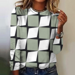 Geomeetria Lihtne ruuduline pikkade varrukatega T-s&auml;rgid S&uuml;gismood Uued Naiste T-s&auml;rgid Vabaaja vabad naisteriided Puuvillane O-kaelusega pullover 4XL