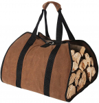 K&uuml;ttepuude l&otilde;uendist kandekott vahatatud kamin suur puidu kandekott k&auml;epidemetega turvarihmaga telkimine v&auml;ljas siseruumides valge