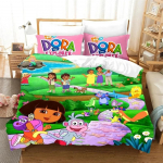 3D-print D-Dora Cartoon Explorer voodipesukomplekt Tekikate Voodikomplekt Tekkkate Padjap&uuml;&uuml;r Lohja, kuninganna Queen Size poistele t&auml;iskasvanutele 135x200cm 2pcs