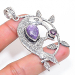 Natural Lepidolite, Amethyst 925 Sterling Silver Jewelry Pendant 2.56 s7t51