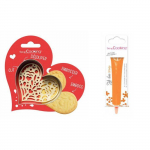 Kit pour biscuit en relief Coeur + Stylo au chocolat orange
