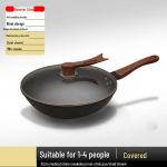 Mittenakleepuv meditsiinilise kiviga praepann lameda p&otilde;hjaga - V&auml;he suitsu, Ideaalne kodukokkamiseks 32CM frying pan + glass lid + wooden spatula