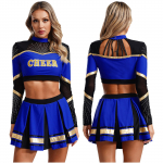 Naiste seksikas cheerleading kost&uuml;&uuml;m keskkoolivormi pikkade varrukatega Crop top + miniseeliku r&otilde;&otilde;mukost&uuml;&uuml;m Halloweeni peoks S sinine
