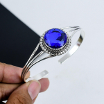 &Otilde;rn sinise safiiriga k&auml;sit&ouml;&ouml; mansett-k&auml;ev&otilde;ru 925 sterlingh&otilde;bedast mansett-k&auml;ev&otilde;ru, sinise safiiriga mansett-k&auml;ev&otilde;ru naisele, unisex k&auml;ev&otilde;ru, kingitus 8" sinine