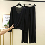 M kuni 6XL modaalkangast pikkade varrukatega U-kaelusega T-s&auml;rgid ja laiad p&uuml;ksid, pluss-suuruses naiste lahtised pidžaamad, &uuml;hev&auml;rviline, &otilde;huke ja hingav koduriietus M must