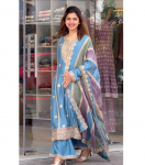 India Pakistani Disaineri Valmis Kanda Salwar Kameez Palazzo Komplekt Naistele Peokleit M sinine